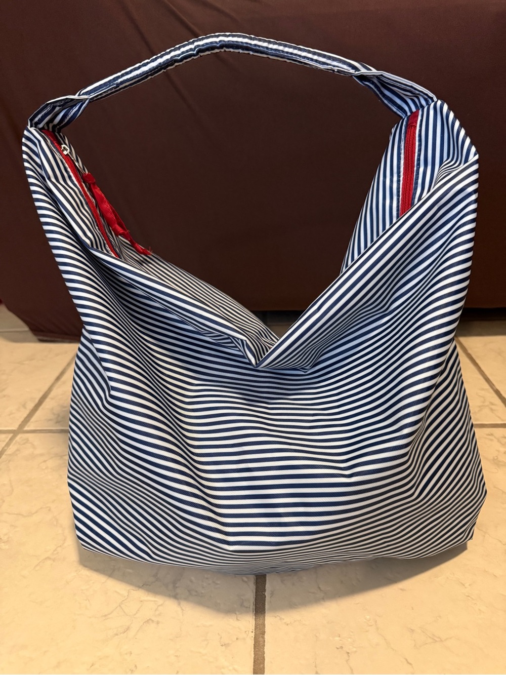 Lancôme white and blue striped tote bag